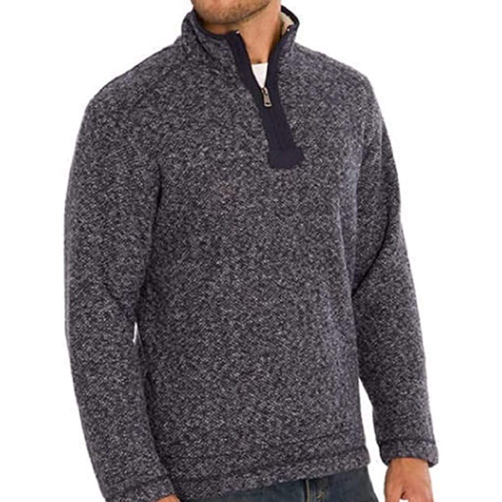 Orvis Brighton Quarter Zip Sweater Navy Marled Jacquard Knit Sherpa Lined Large